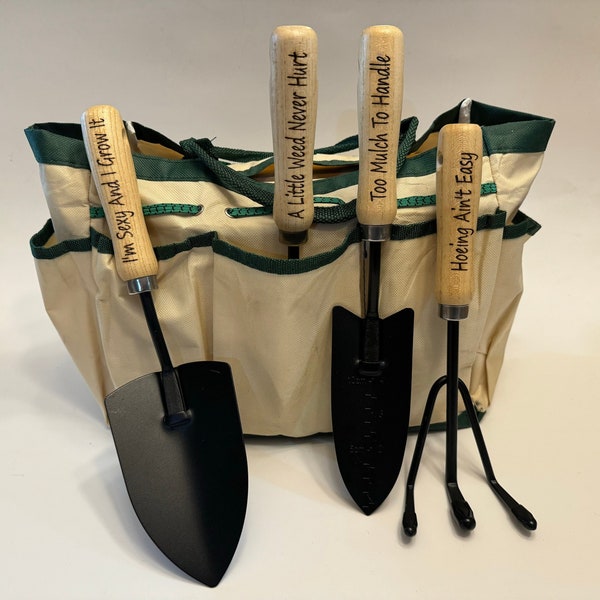 Personalized Garden Tool Set with Carry Bag-4 Piece Gardening Tools with Wood Handle