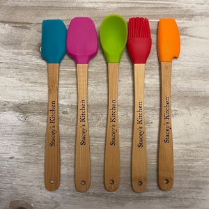 5 Mini Personalized Bamboo Spatula, Utensils Set, Mini Silicone Utensils Set, Engrave It!