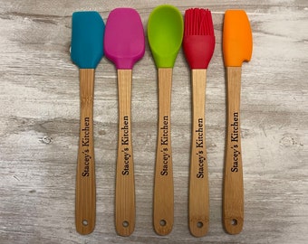 5 Mini Personalized Bamboo Spatula, Utensils Set, Mini Silicone Utensils Set, Engrave It!