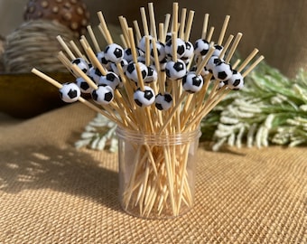 100 Soccer Decorative Wooden Soccer Picks - Fruit - Cocktail - Sandwich - Skewers