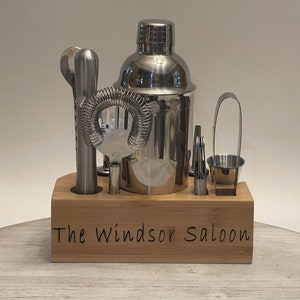 Personalized Bartender Kit with Engraved Wooden Stand