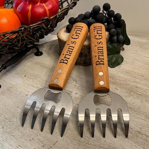 Personalized Meat Shredder Claws & Fork w Long Handle and Bottle Opener: Lift, Handle, Shred, Cut Meats-BBQ Gift, Grill Gift