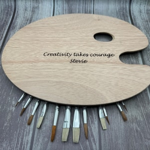 Personalized Wooden Artist Palette Set: Engraved Palette with Brushes