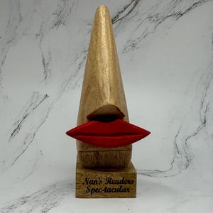 Personalized Red Lip Wooden Nose Eyeglass Holder - Personalized Glasses Stand