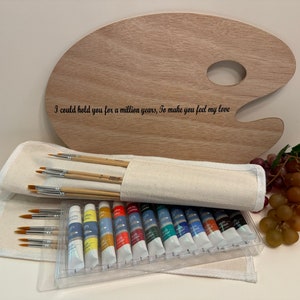 Personalized Wooden Artist Palette Set: Custom Paint & Brush Kit