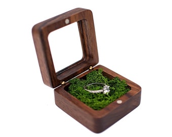 Personalized Wooden Ring Box with Preserved Spanish Green Moss