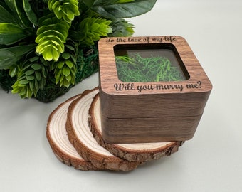 Personalized Wooden Ring Box with Preserved Spanish Green Moss