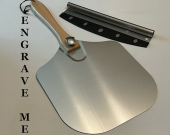 Personalized Metal Pizza Peel, Paddle with Cutter Rocker, Collapsible Wooden Handle, Pizza Gift
