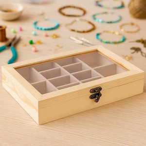 Box With Compartments-Unfinished Wood
