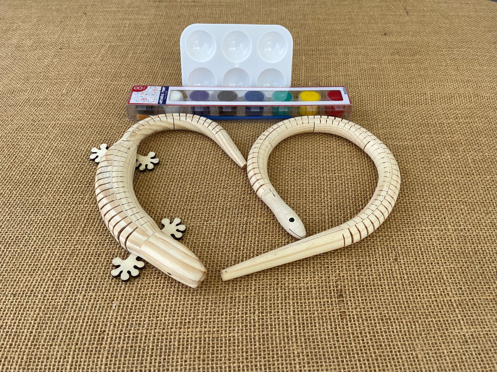 Movable Wood Lizard Snake Paint Craft Kit DIY Craft Kids Etsy