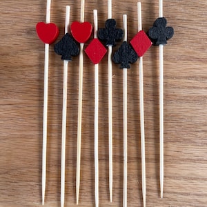 100 cartes, piques à cocktail en bois de casino, de poker, de fruits, de sandwich, d'apéritif, de brochettes, de symboles de cartes : diamant, cœur, pique, pique