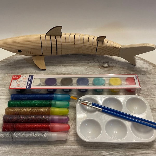 Movable Wooden Shark Fish Paint Craft Kit, DIY Craft, Kids Craft, Birthday Gift, Birthday Craft