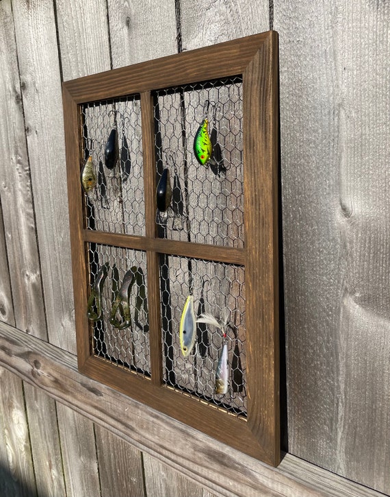 Personalized Rustic Fishing Lure Wall Display-engrave It Perfect