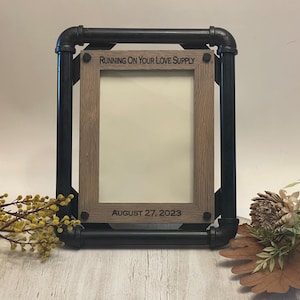 Personalized Metal & Wood Piping Picture Frame-Industrial Frame-Pipe Frame, Heavy Duty Frame, Engraved Photo Frame