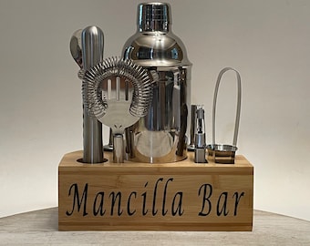 Personalized Bartender Kit with Bamboo Stand: Engraved Cocktail Set
