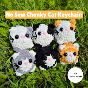 No Sew Chonky Cat Keychain, Crochet Pattern, Cat Crochet Pattern, Pdf