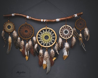 Handmade Brown Brocade Dreamcatchers (Set of 5), Earthy Decor