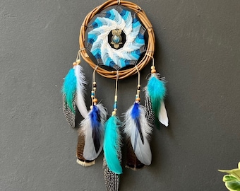Handcrafted Willow Dreamcatcher: Healing Crystals, Natural Feathers