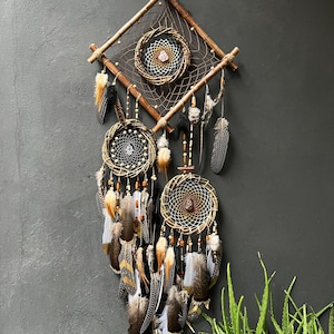 Square dreamcatcher special /witch vibes/Large dreamcatcher, Dream catchers with crystals, Authentic dreamcatcher made  naturals materials