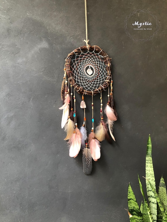 Customizable Crystal Dreamcatcher: Medium/Large Wall Hanging, Natural Feathers
