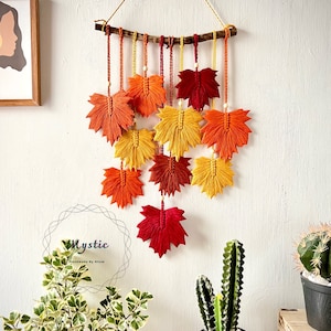 Fall Leaf, Modern Wall Tapestry, Bedroom Decor, Driftwood Wall Art, Thanksgiving Sign,Macrame Maple Leaf / Macrame Leaf Art, Autumn Decor