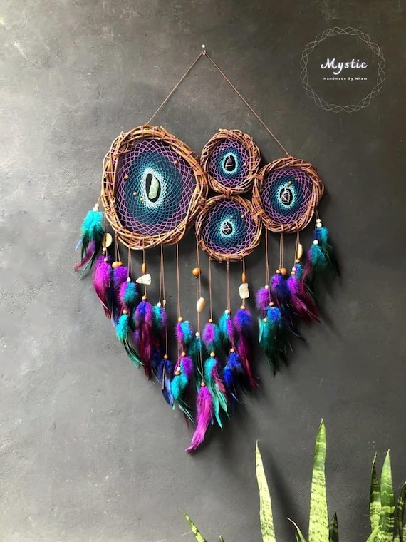 Dream Catchers For Bedroom Wall Hanging - Large Feather Ornament With Turquoise, Boho Decor For Girls, Teens, Dorm - View #4