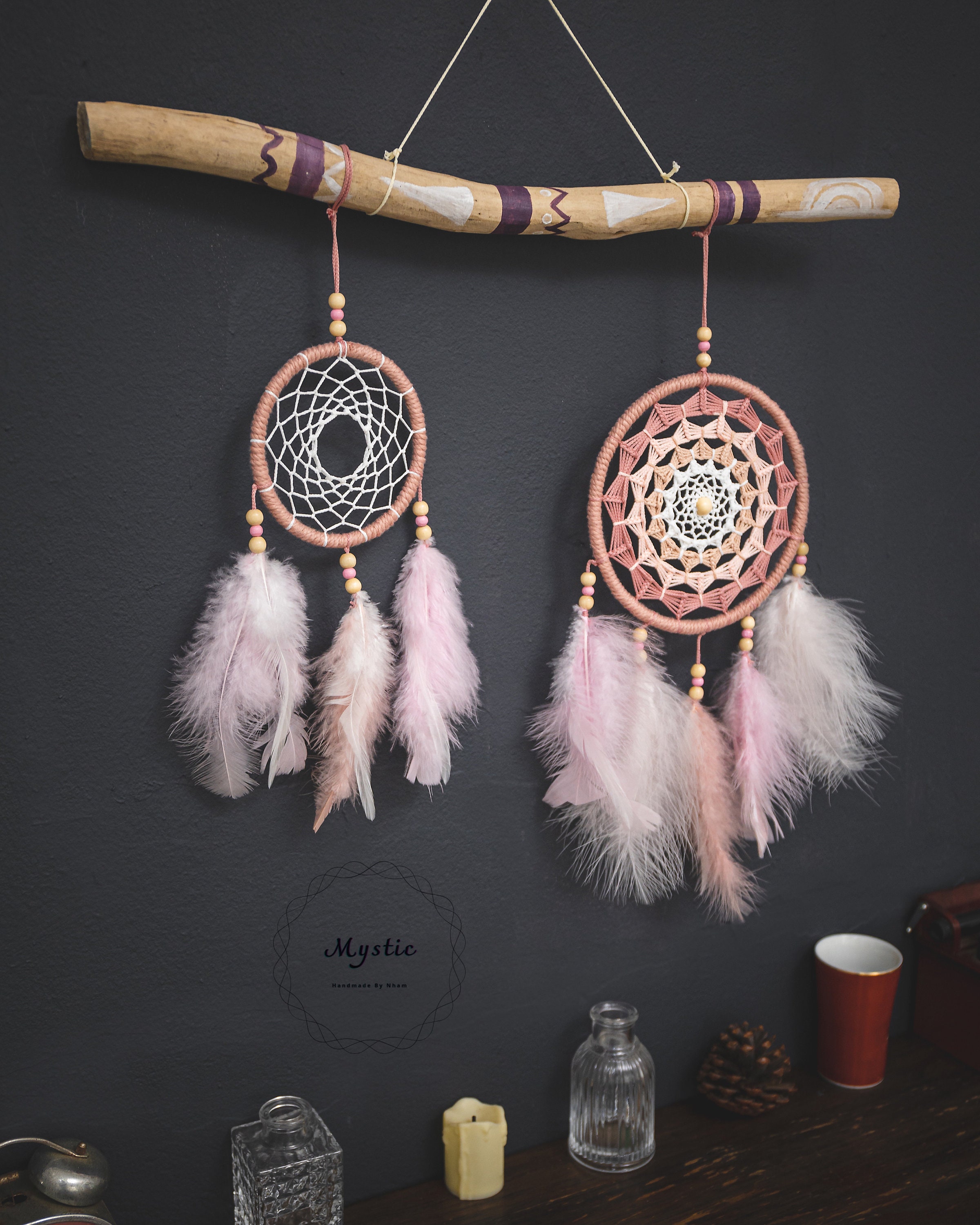 Acchiappasogni turchese, decorazione da parete boho con piume - Italia