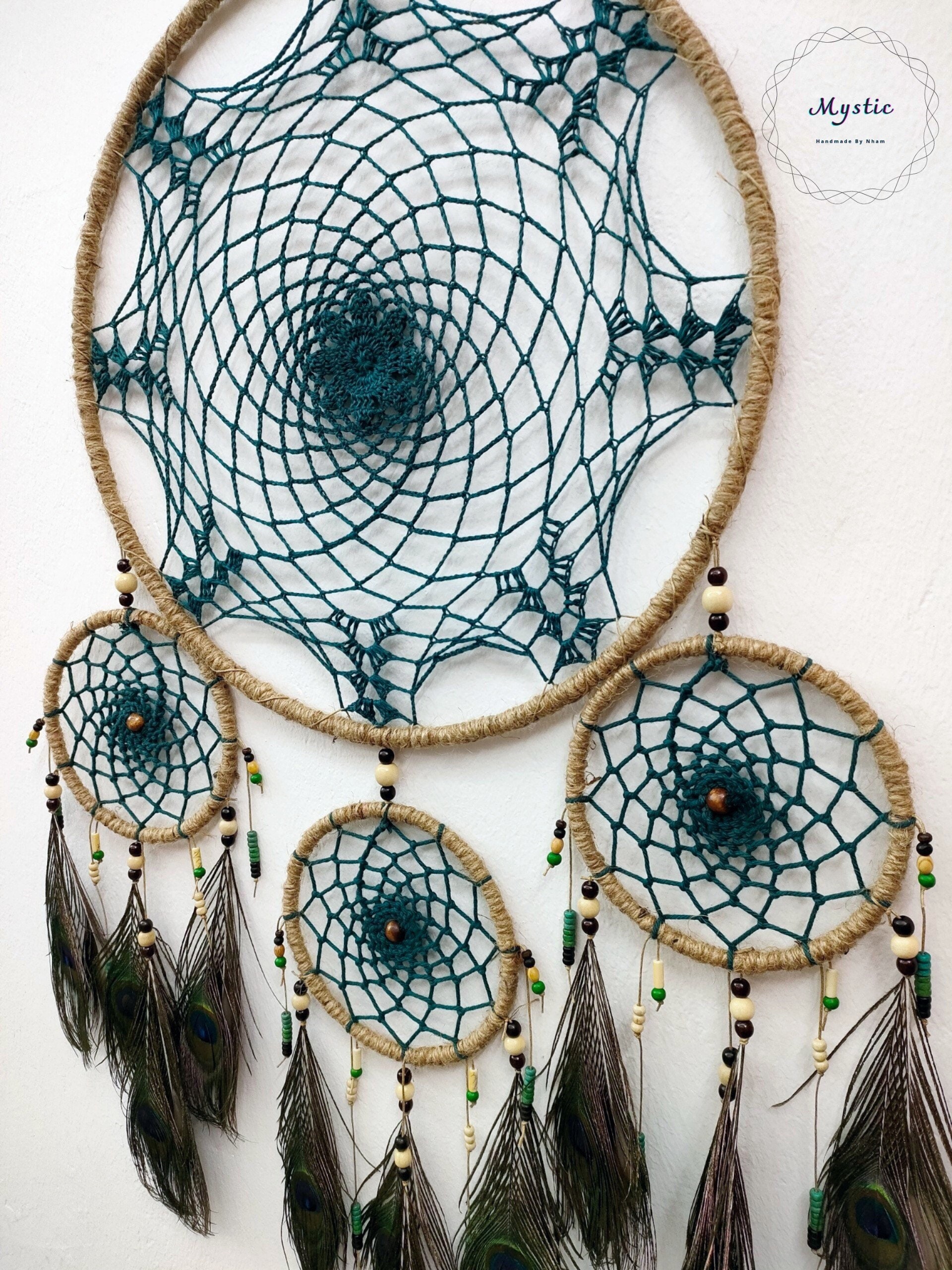 Dream Catcher Peacock Feather Headboard Decoration, Dream Catcher Gifts