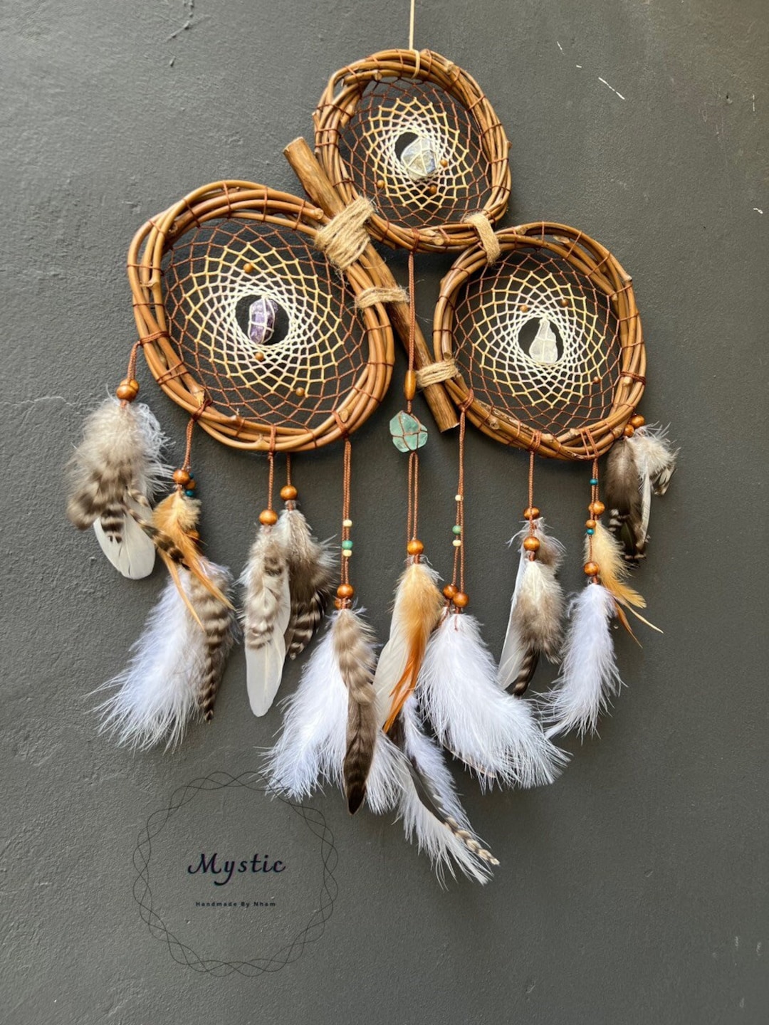 Rustic Dream Catcher With Turquoise, Amethyst & Feathers - Etsy