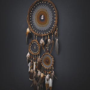 Natural Brown Large dreamcatcher, Dream catchers with crystals, Authentic dreamcatcher made  naturals materials Peacock feather Special Gift