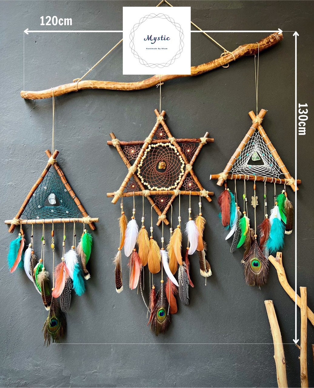 Handcrafted Willow Wood Dreamcatcher Set, Feather Crystal Decor - Etsy