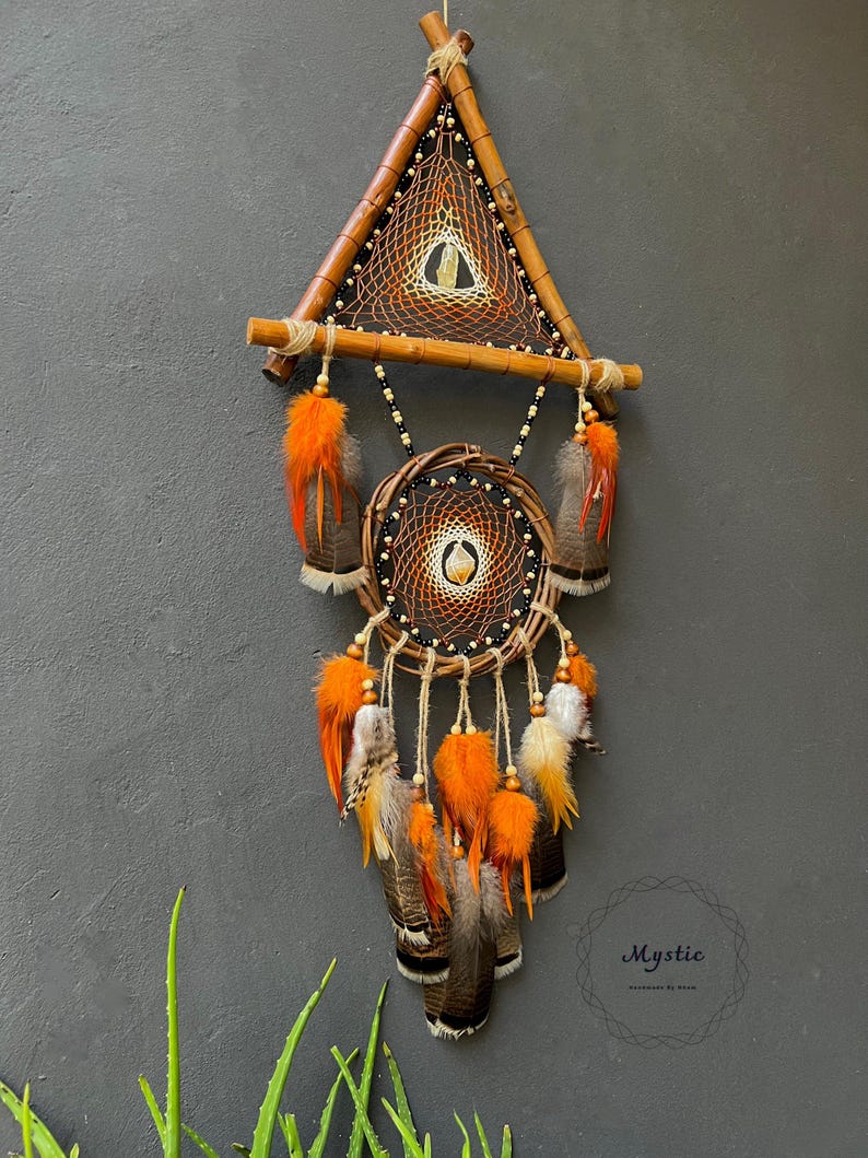 Triangle Dreamcatcher Orange Brown/handmade Nature Dreamcatcher for Kid