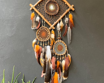 Large Square Dreamcatcher: Natural Vines, Crystals & Feathers