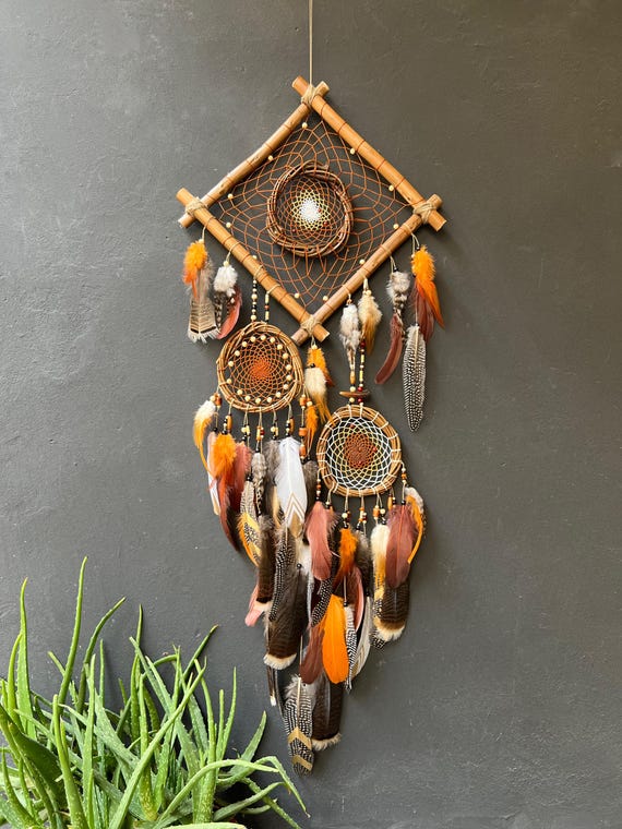 19" Traditional White Dream Catcher With Feathers - Heart Shape Wall Or Car Hanging Ornament, Handmade