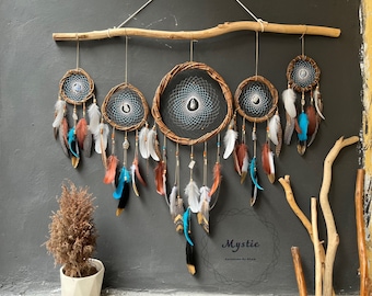 Large Dreamcatcher Set, Feather & Crystal Decor, Spiritual Wall Hanging