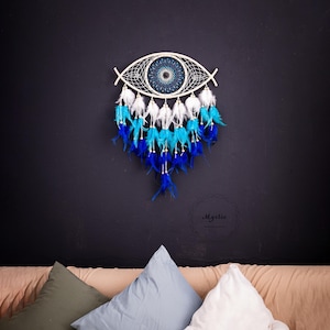 Blue and white evil eye dreamcatcher/Handmade Blue Dreamcatcher, Bedroom Decor for Boys girls Kids Ornament Art Craft Gift for Boy/walldecor