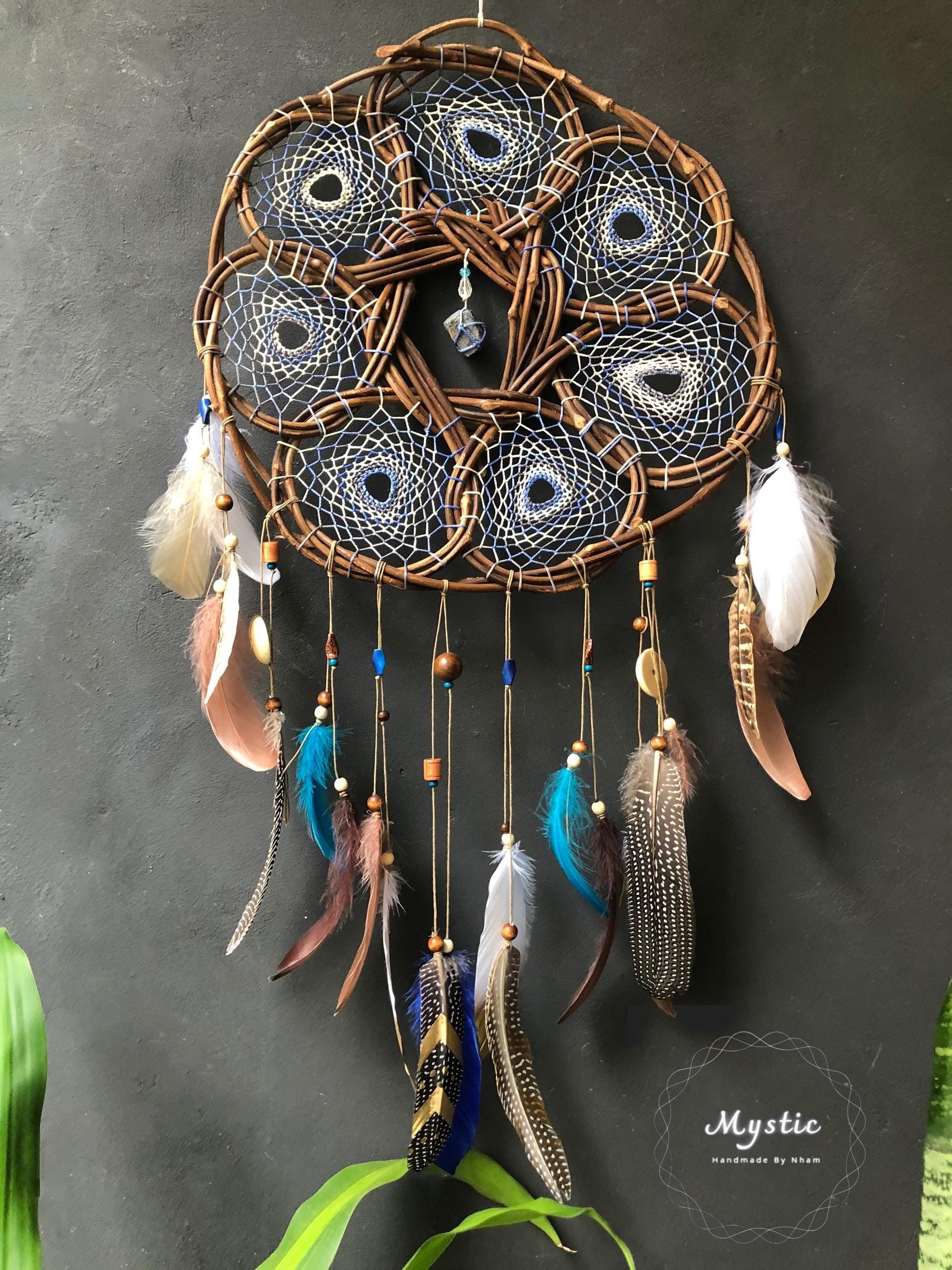 Handmade Wood Dream Catcher Wall Hanging, Crystal Stone Decor - Etsy
