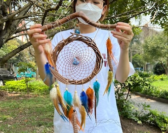 Sunny Yellow Dreamcatcher, Natural Crystal & Feather Wall Decor