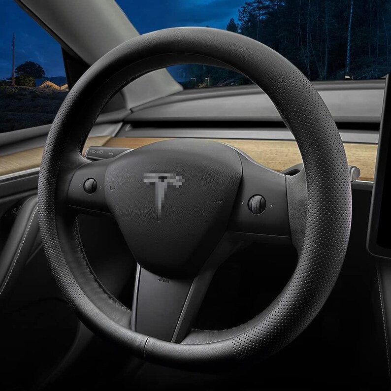 Coprivolante In Pelle Nappa Ultra-Sottile Per Tesla Model 3/Y, Antiscivolo E Traspirante, Bianco Elegante