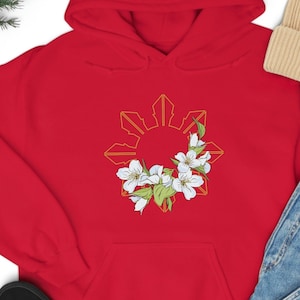 Filipino Sun and Stars Sampaguita Hoodie, Philippine Flower Hoodie , Filipino Symbol Hoodie, Team Philippines, PinayPinoy Filipino Gift #104