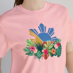 Filipino Flag Sun and Stars Hibiscus Shirt, Filipino Crewneck Graphic T-Shirt, Filipino Symbol Shirt, Philippines Shirt, Filipino Gift #114