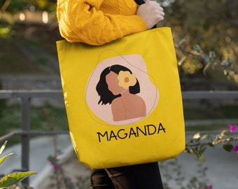 Maganda Filipina Tote Bag, Abstract Aesthetic Bag, Cute Pinay Bag, Gift for Filipina, Gift for Tita, Filipino Women Travel Tote #13