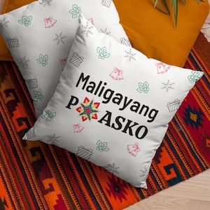 Maligayang Pasko quadratisches Kissen, philippinisches Weihnachtspolyesterkissen, philippinisches Parol Weihnachtsdekor, Pinoy Weihnachtsgeschenk für Mutter # 50
