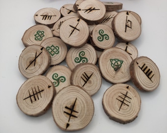 Celtic Ogham Stave set A 1" wood slice Runes by KJ Irish pagan druid alphabet symbol divination casting magick holiday gift