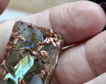 Labradorite Copper Orgonite Runes, Elder Futhark Divination Set
