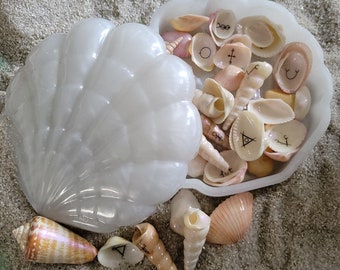 Italian Janarric Sacred Sea Witch Runes, Hand Painted sealed Natural Seashell for divination