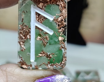 Green Aventurine Orgonite Runes: Elder Futhark Norse Divination Set