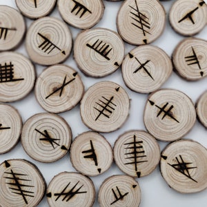 Basic starter Celtic Ogham Stave set 1&quot; wood slice Runes by KJ pagan druid alphabet symbol divination casting magic witch wizard druid gift