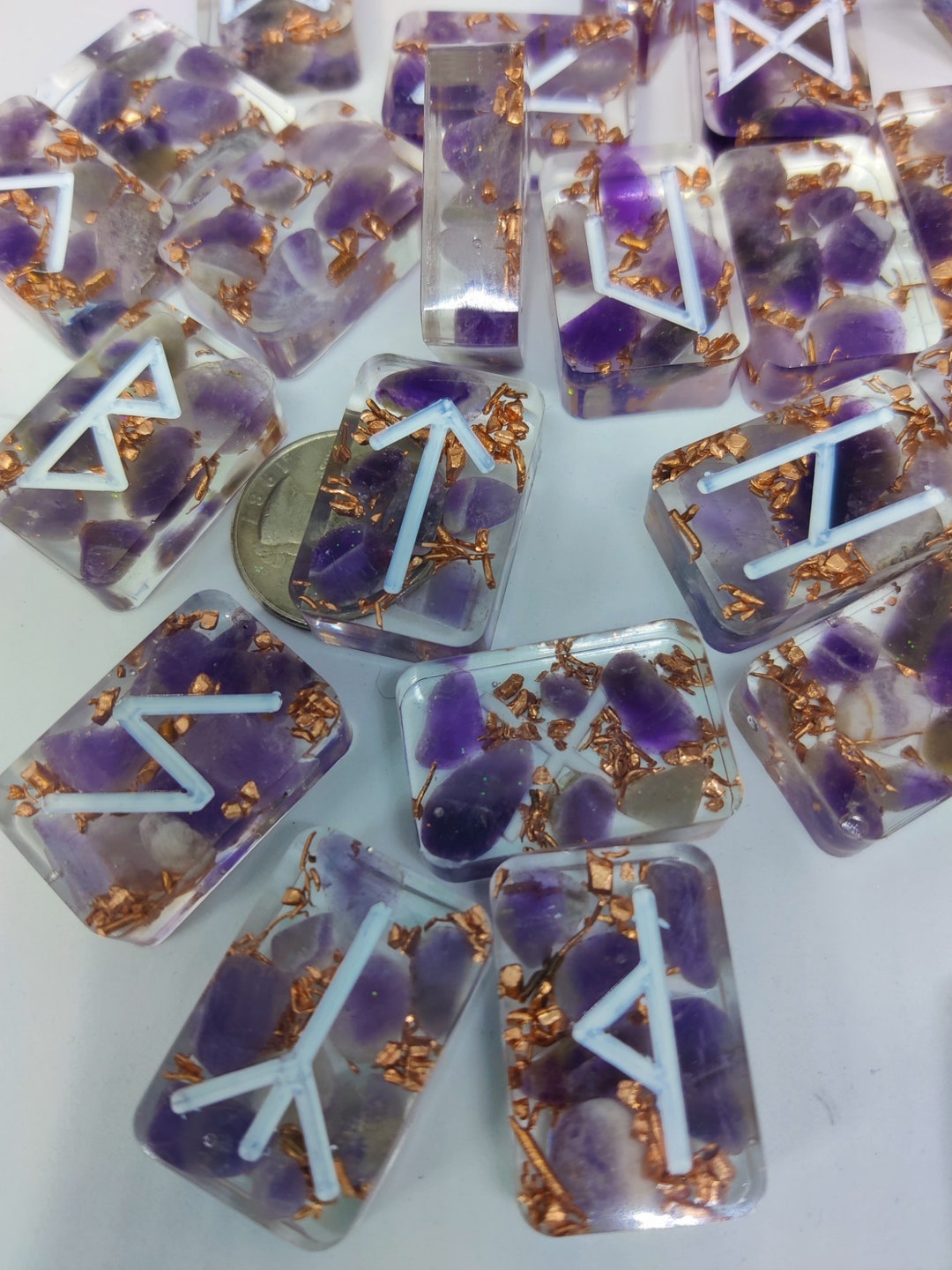 Amethyst Copper Resin Runes: Norse Elder Futhark Divination Set - Etsy