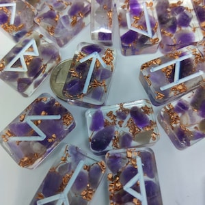 Light Amethyst & Copper Norse Viking Elder Futhark Resin Runes by KJ for divination witchcraft magick witch xmas stocking stuffer goth gift